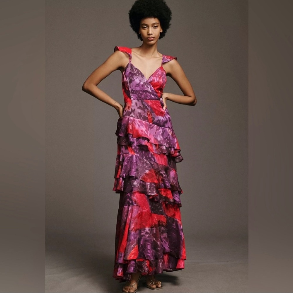 Hutch Miah V-Neck Tierred Ruffle Maxi Dress Size 0